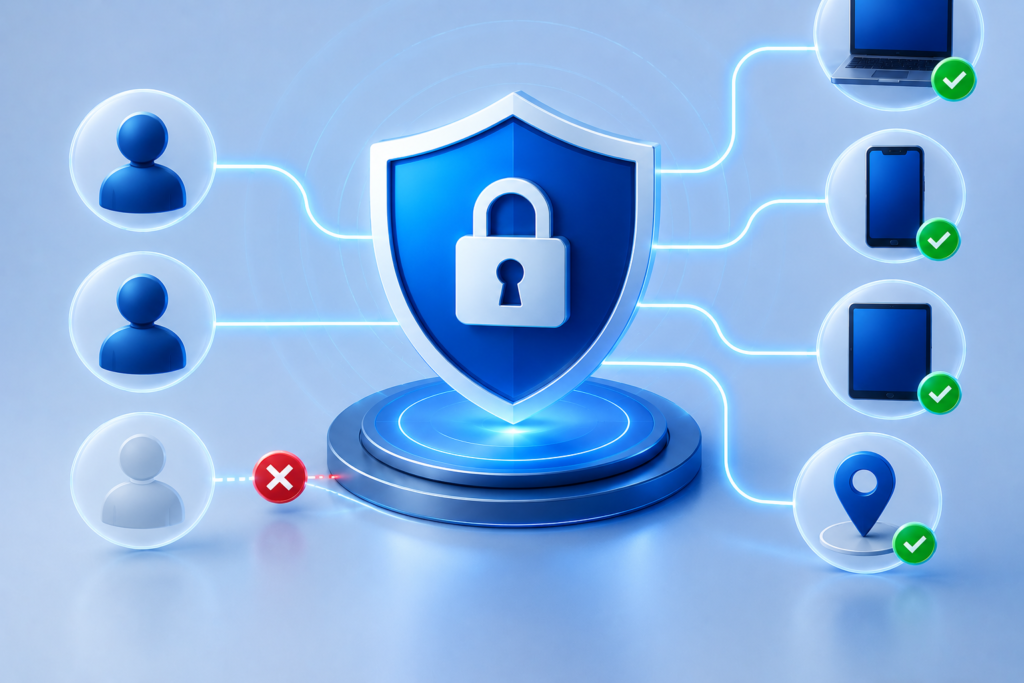 A padlock in a shield surrounded by 365 Conditional Access Policies