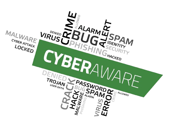 A word cloud featuring terms related to cybersecurity awareness, emphasizing key concepts and themes in the field.