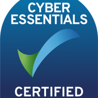 Cyber Essentials certified logo featuring a shield and checkmark, symbolizing cybersecurity compliance and protection.